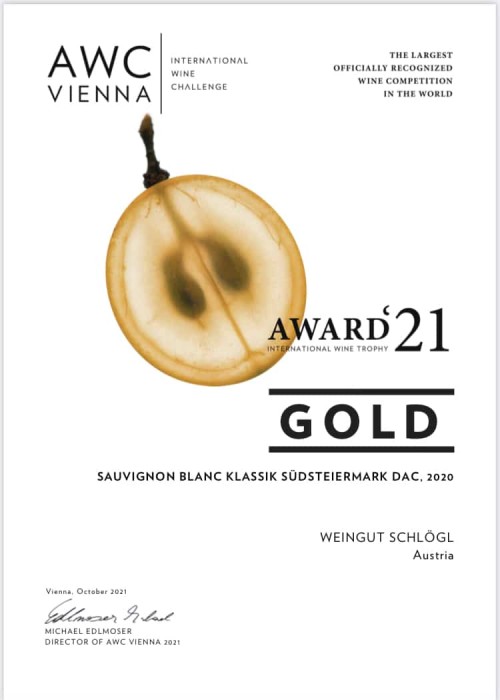 awc Gold, Sauvignon blanc Klassik Südsteiermark DAC, 2020, Weingut Schlögl